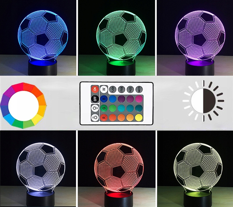 zaujímavá detská nočná lampa v tvare futbalovej lopty - 3D ilúzia